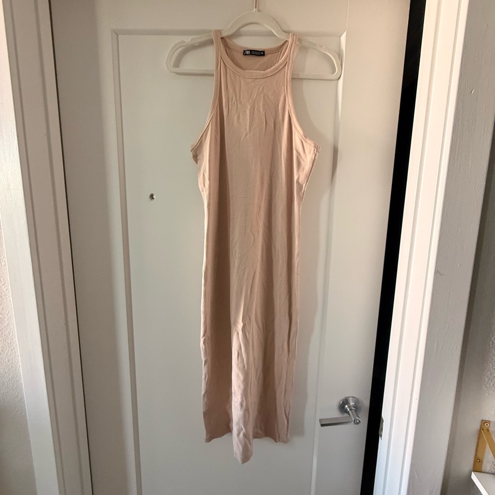 Zara Beige Sleeveless Midi Dress